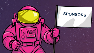 ALEX astronaut holding flag that says Sponsors