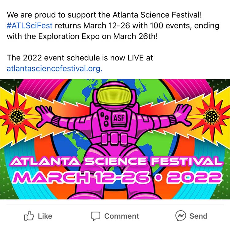 Atlanta Science Festival 2022 promotion social post example