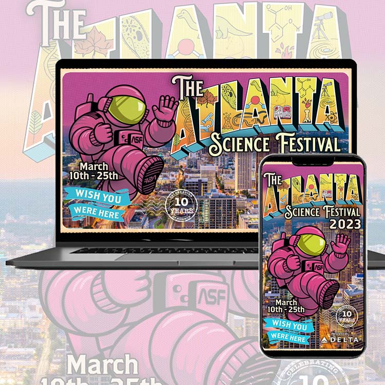 Laptop and cell phone wallpapers promoting 2023 Atlanta Science Festival
