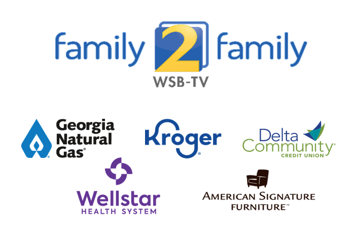 Family2Family WSB-Tv, Georgia Natural Gas, Kroger, Delta Communities, WellStar Health System, American Signature Furniture logos