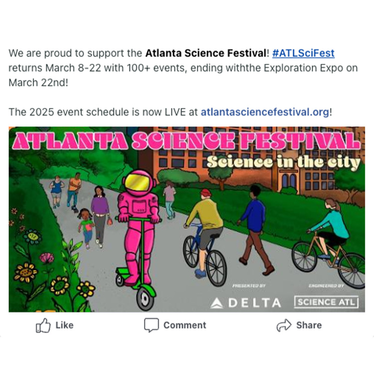 Screenshot example of a Facebook promotion for Atlanta Science Festival