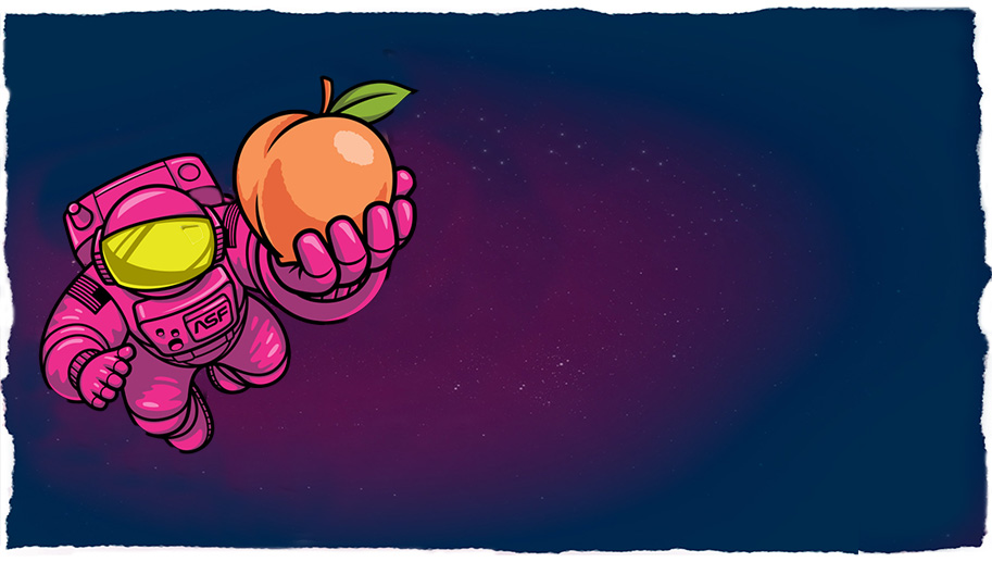ALEX holding a Georgia peach in space.