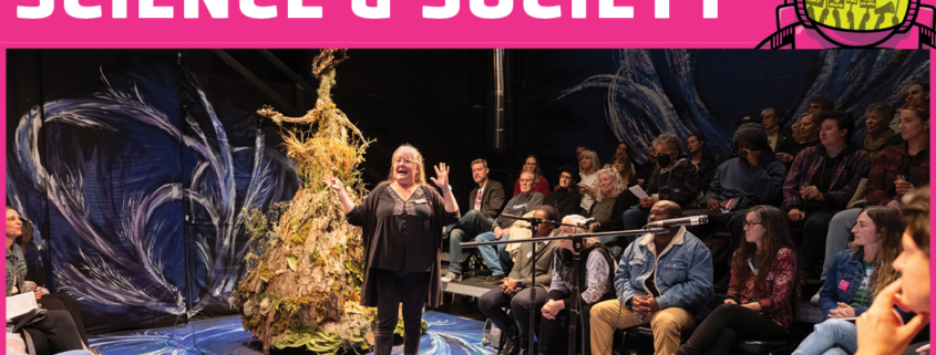 Woman speaking to crowd